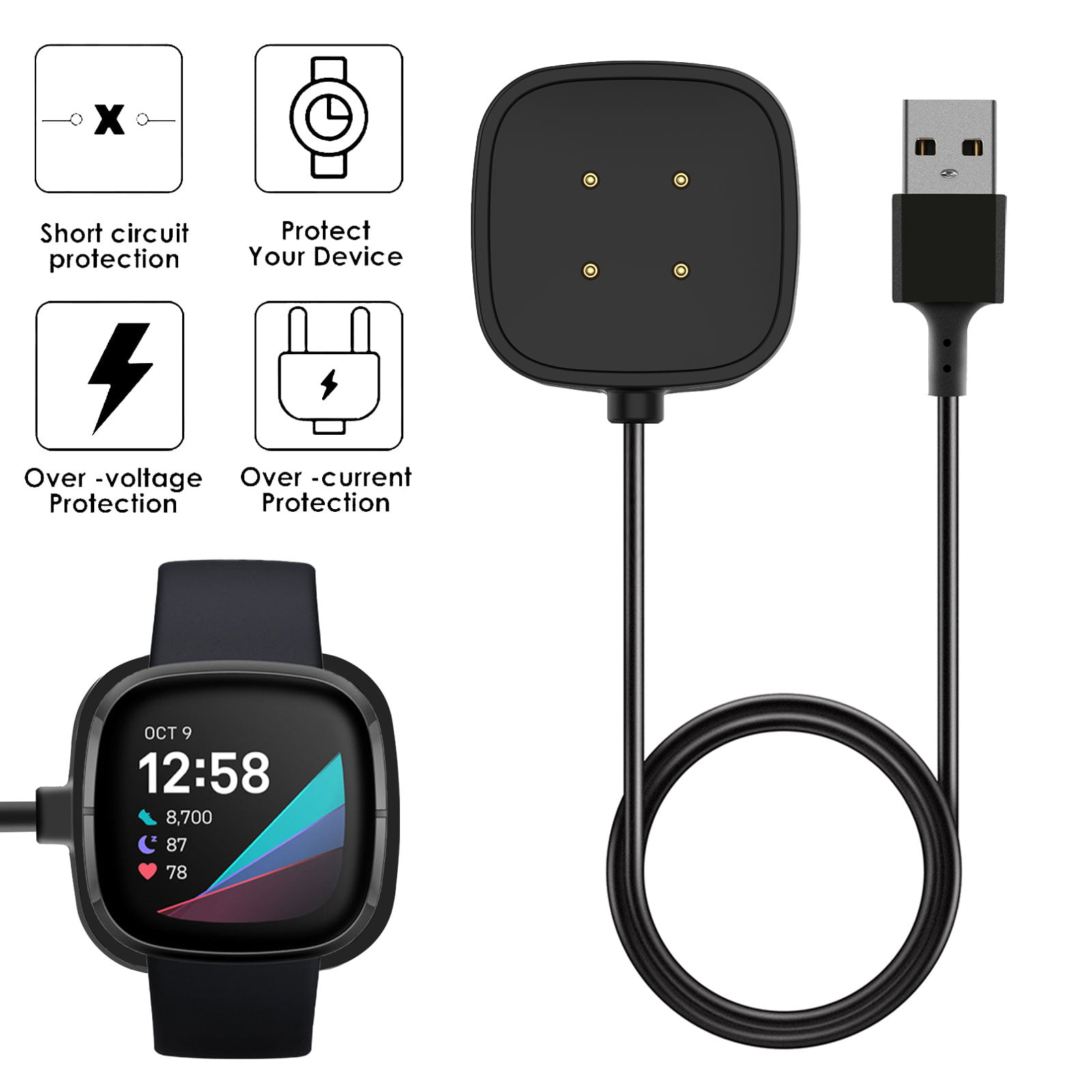 For Fitbit Versa3/Sense Smart_Watch USB Fast Charging Cable Charger Dock Station 