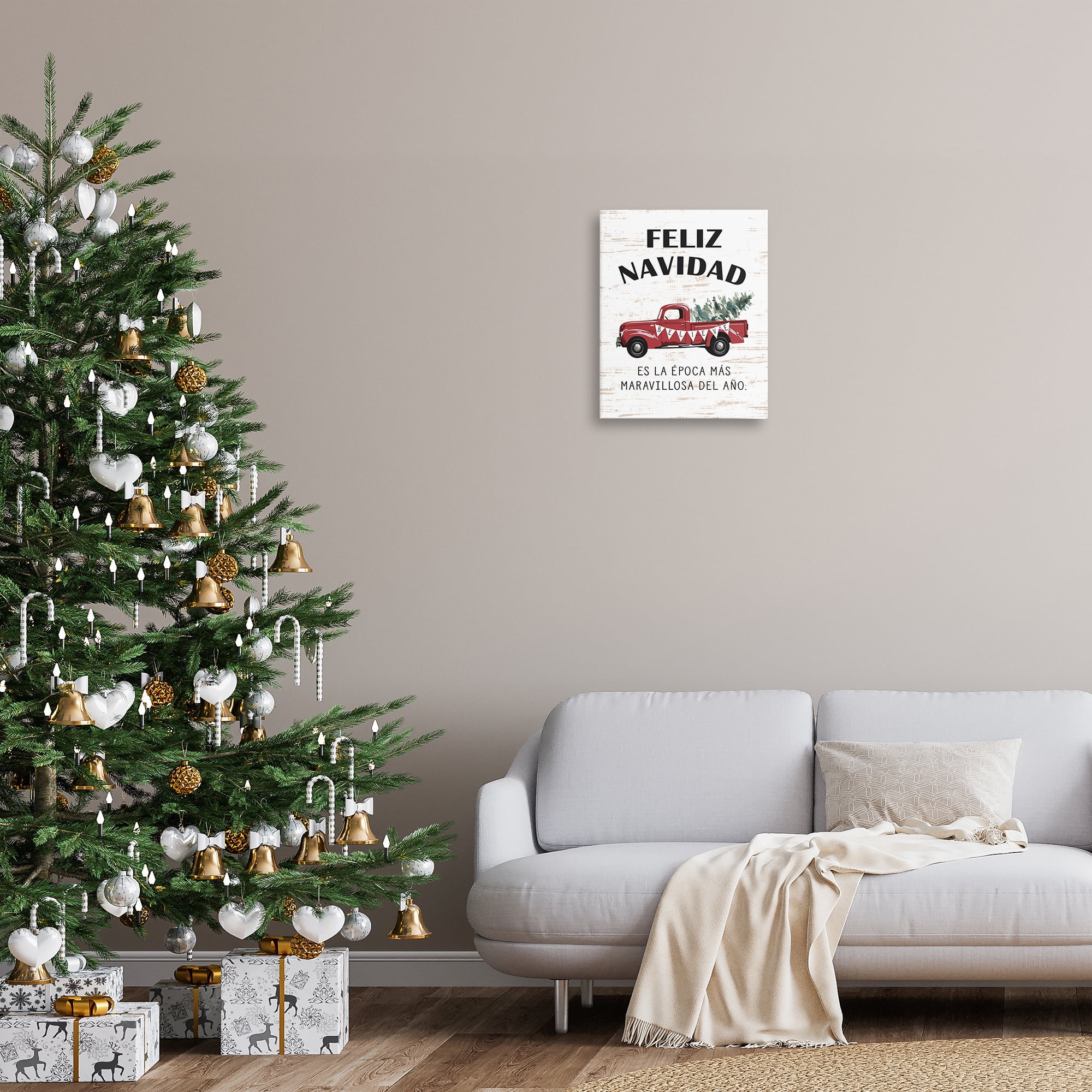 Stupell Industries Feliz Navidad Camioneta Roja Holiday Painting Wrapped Canvas Art Print Wall Art, 16 x 20