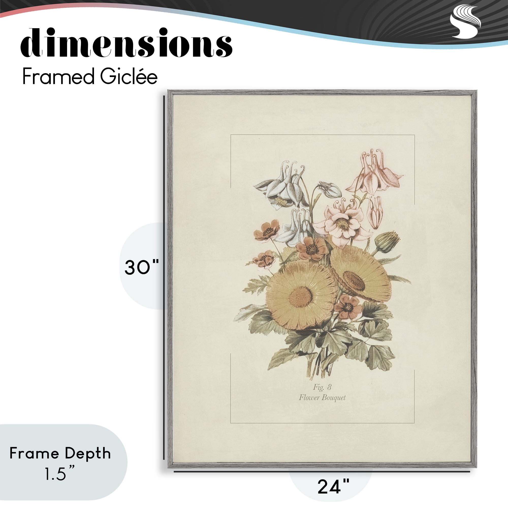 Stupell Industries Flower Bouquet Vintage Garden Gray Framed Giclee Art, design by Dan Meneely