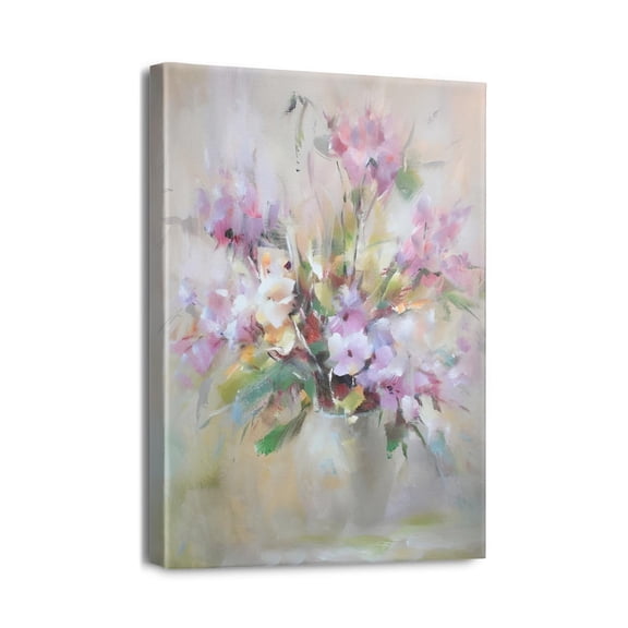 Preppy Pop Art Decor 12X16Inch Framed Pink Flower Canvas Wall Art, Abstract Floral Artwork Poster, Wildflower Painting, Botanical Pictures Perfect for Bathroom, Bedroom or Living Room