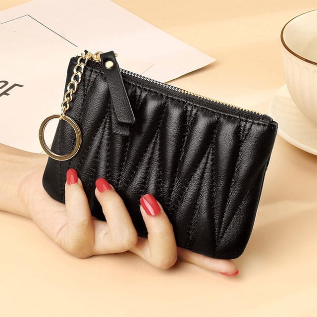 Mini monedero de piel de oveja Macarena para mujeres 6 colores Negro