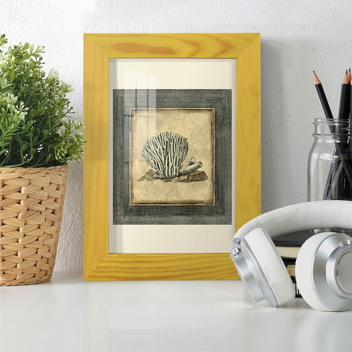 Mini Exotic Coral IX (U) - Framed Print w/glass - Sunflower Yellow