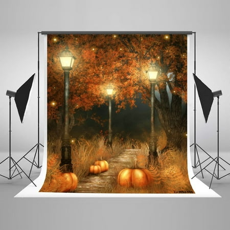 Image of MOHome 5x7ft Happy Halloween Backdrops Photography Smile Pumpkin Bright Moon Glowworms Photo Booth Props for Chidren