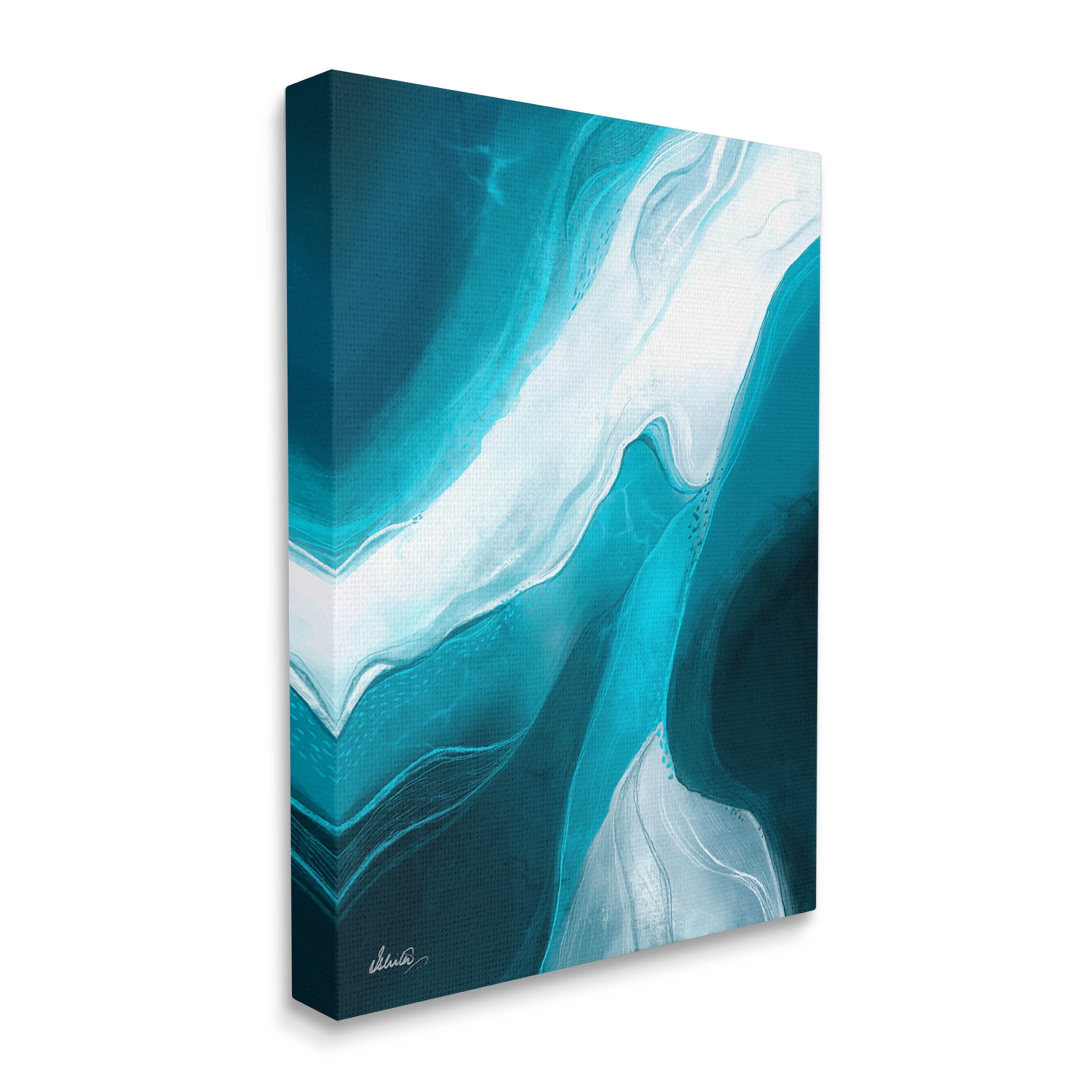 Fluid Blue Shapes Arrangement Abstract Graphic Art Gallery Wrapped Canvas Print Wall Art