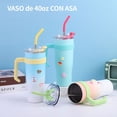 thumbnail image 3 of Vaso Térmico de 40 Onzas Con Asa y Tapa Con Popote, Botella de Agua Acero Inoxidable 1200ML Incluye Stickers 3D, 3 of 4