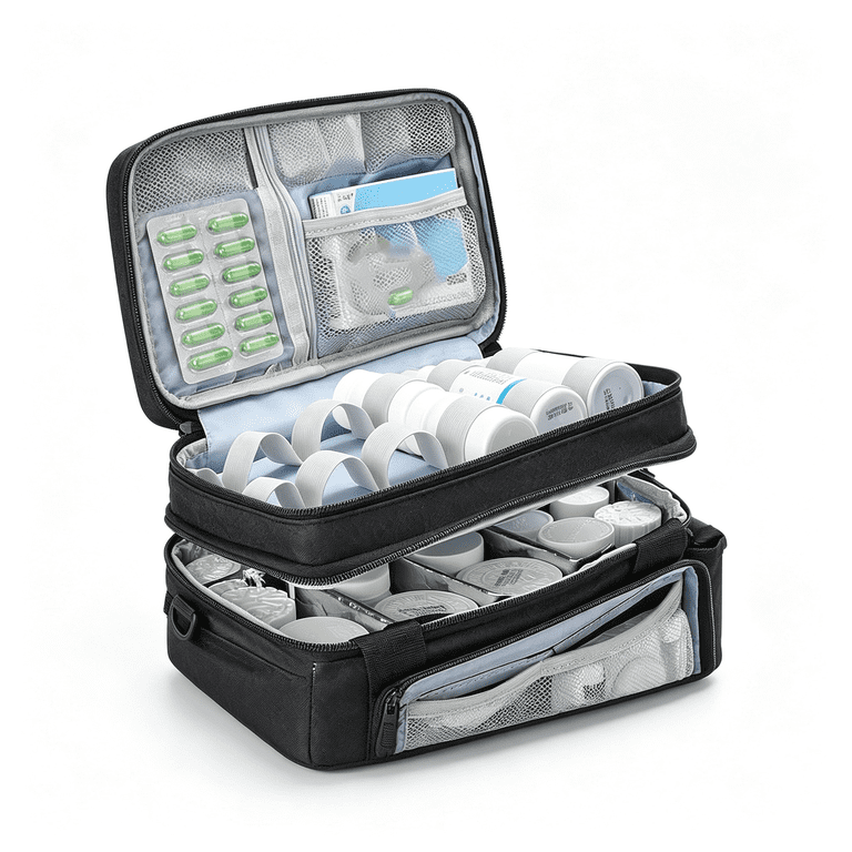 RAQOE Medicine Organizer with Adjustable Divider, Double-Layer Medicine ...