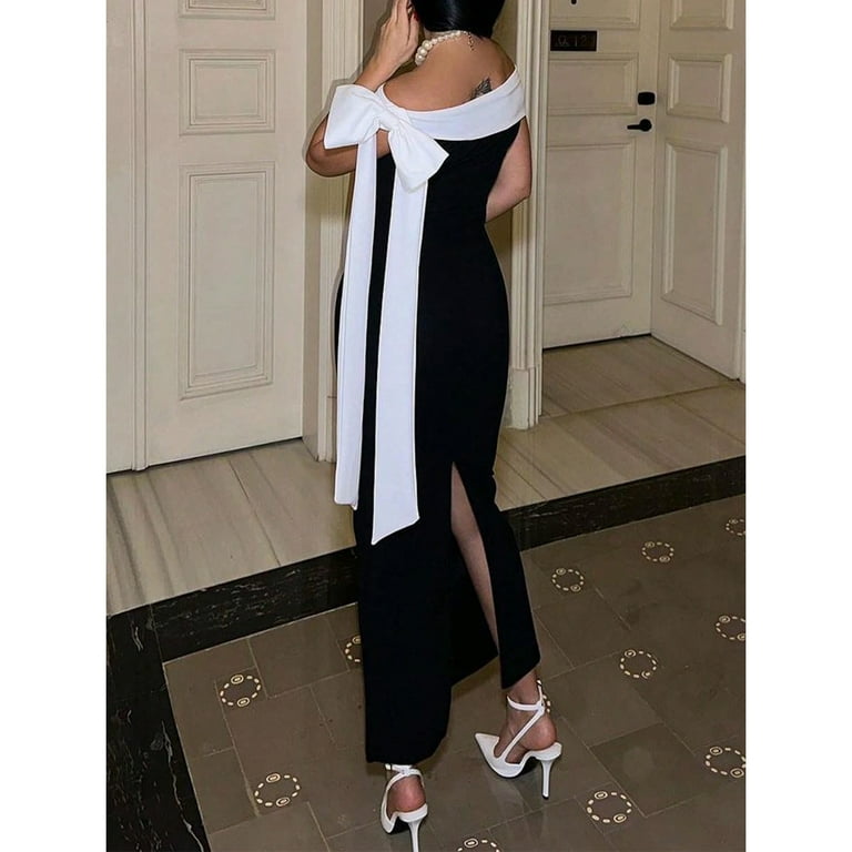 Women's Bardot Backless Split Hem Dress  Sexy Off Shoulder Bodycon Party Cocktail  Evening Outfit - Walmart.com