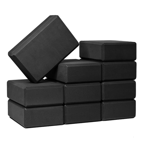 Sunshine Yoga 3" Yoga Block, 10 Pack Bulk EVA Foam Yoga Blocks, Firm and Supportive Yoga Brick, Balance Foam for Stretching, Pilates, and Workout, 3" x 6" x 9", Black