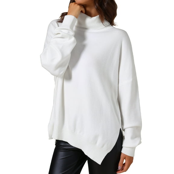 DARING DIVA Turtleneck Sweater Pullover Fall Winter Outfits L White