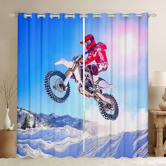 Castle Fairy Motorcycle Motocross Curtains Pack of 2 (42x84 Each) for Female Men,Dirt Bike Curtains Blackout,Extreme Sport Bedroom Curtains,Luxury Bedroom Decor