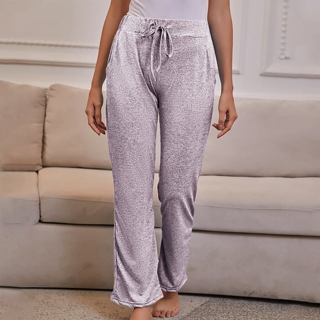 AherBiu Plus Size Womens Yoga Pants High Waist Drawstring Wide Leg Stretch Loose Solid Color Pants