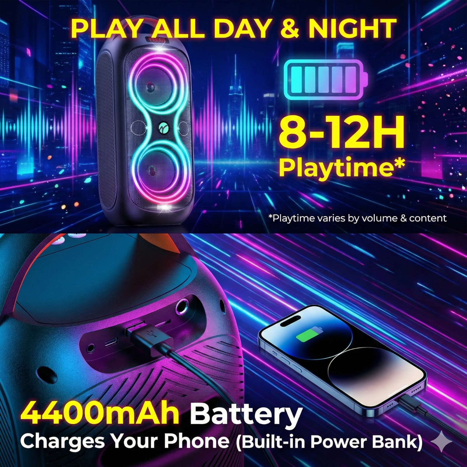 ABigDay Large Bluetooth Speaker 60W Peak, 85dB Big Party Speaker with Portable Handle, FM Radio, LED Light, TWS, Lightweight Wireless loud Speaker for Outdoor Patio
