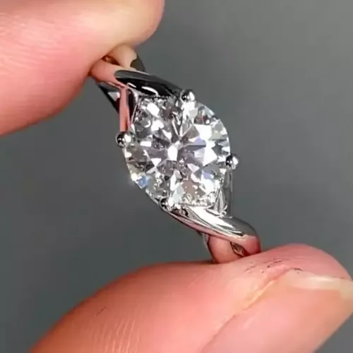 2 CT Round Cut White Moissanite Solitaire Engagement Ring 14k White Gold Plated