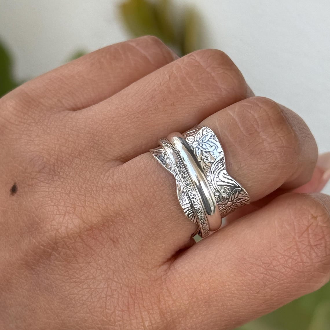 SS DESIGNS Thumb Fidget Spinner Ring Handmade Sterling Silver 925 Boho Anxiety Ring for Women, Stress Relief Meditation Accessory