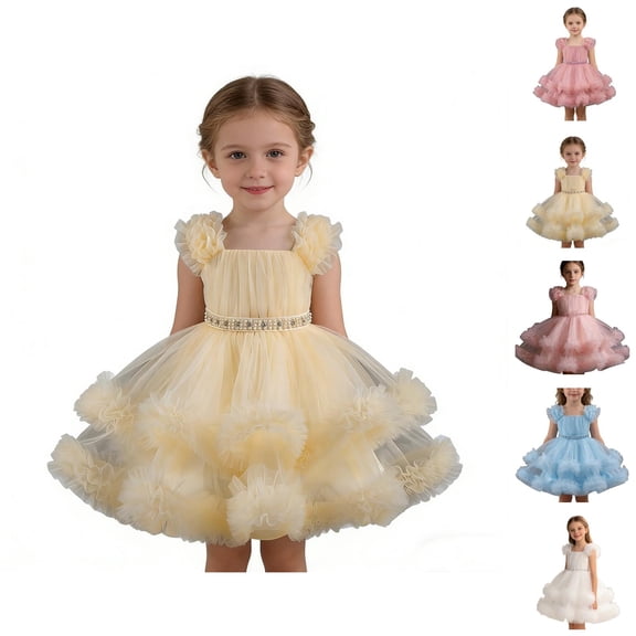Ruffle A-Line Tulle Tutu Gown, Girls Formal Party Dress for Birthday Recital, Toddler Baby Flower Princess Wedding Pageant Dress 1-7 Years