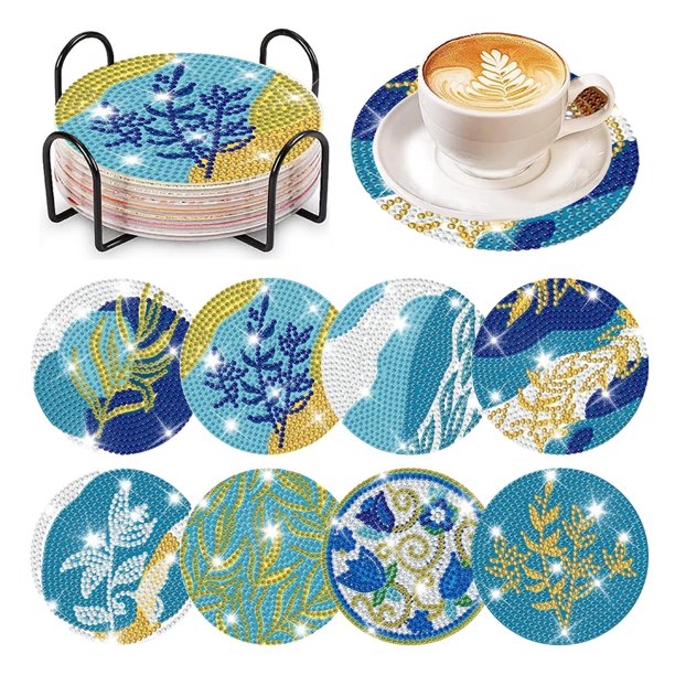 Kit de Posavasos Artísticos Cgtredaw con Acrílico 8 Piezas con Soporte Plantas Acuáticas