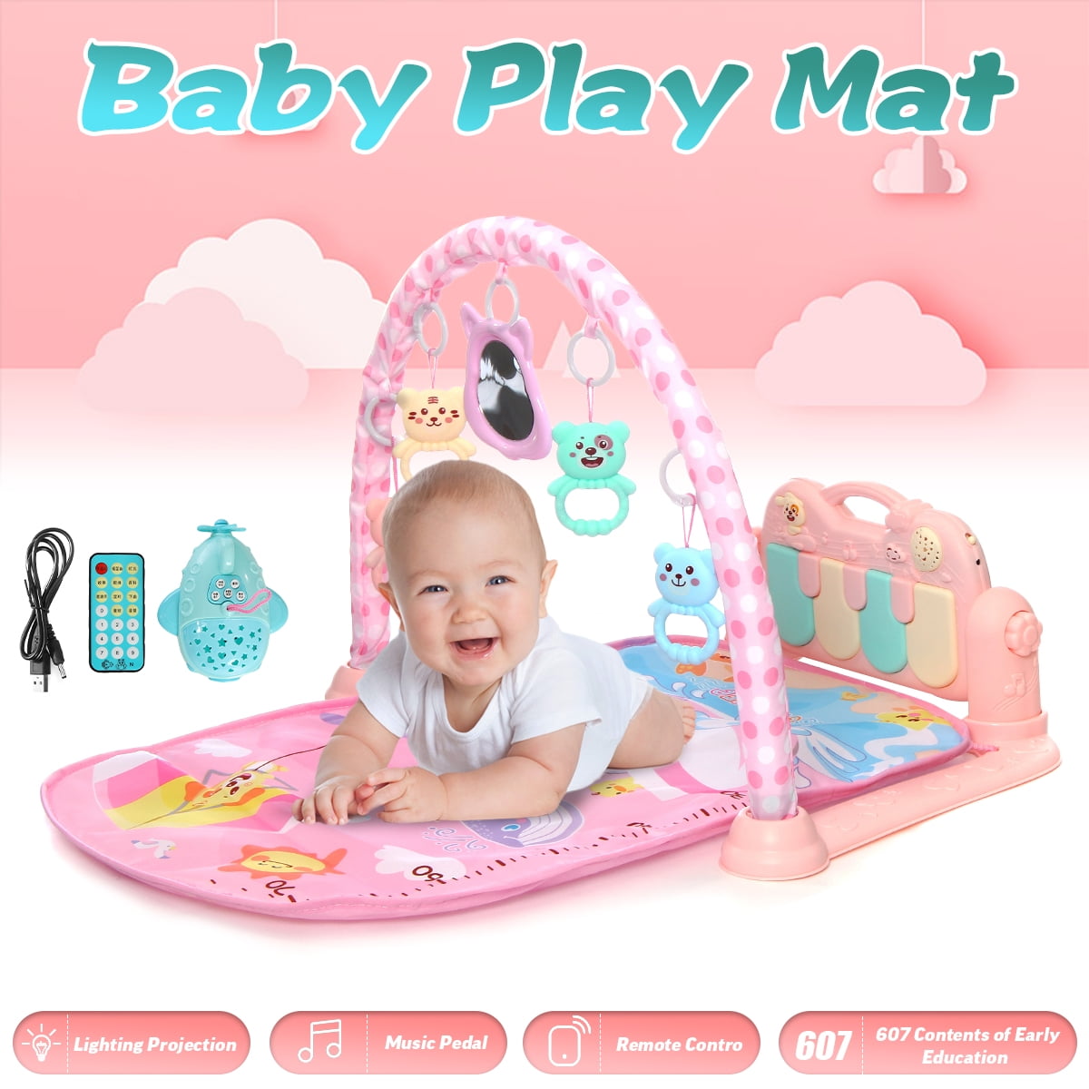 3 IN 1 Baby Newborn Play Mat Gym Infant Baby Musical Piano Music Mat