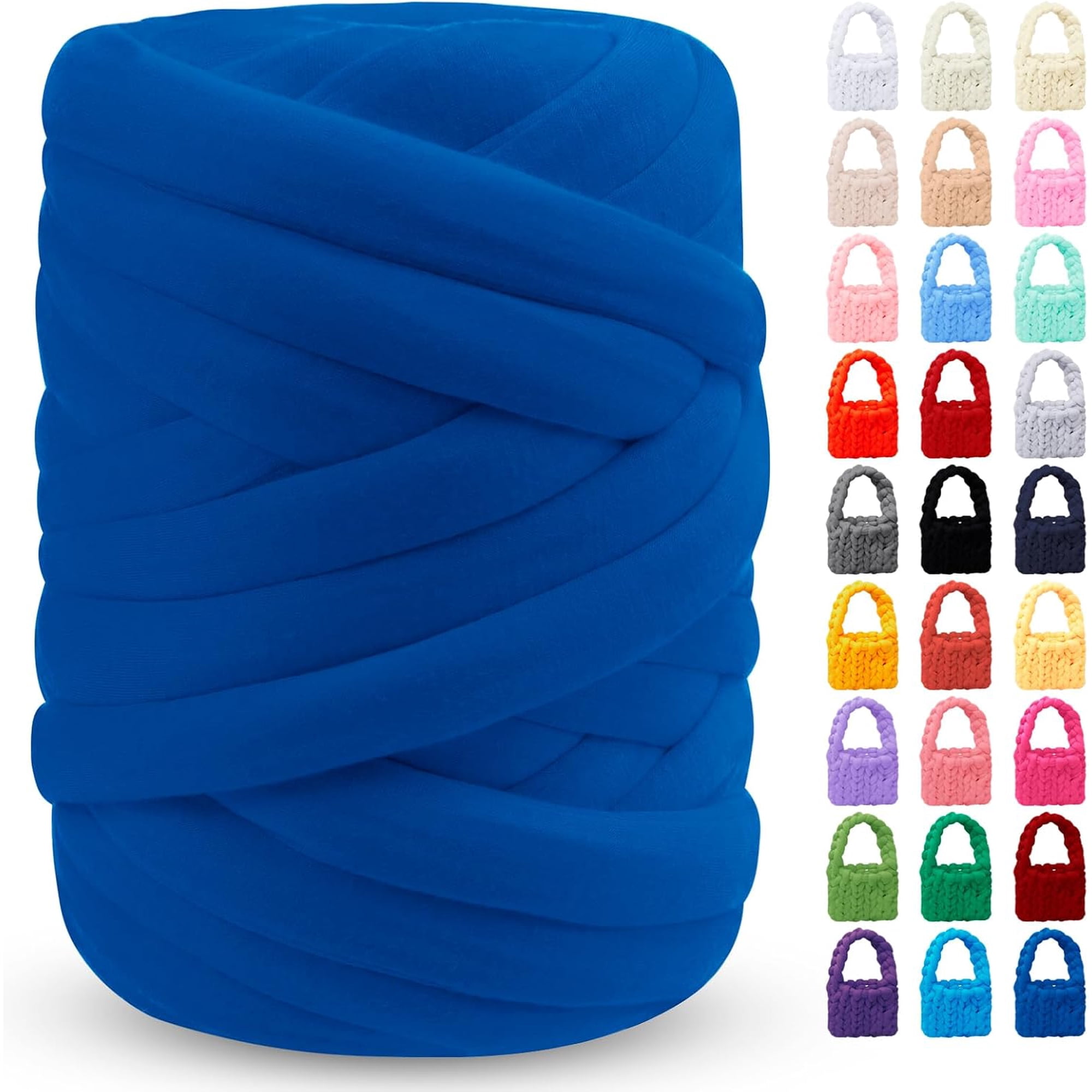 Royal Blue Chunky Yarn for Hand Knitting Soft Jumbo Arm Thick Blanket Cotton Tube Handbags Blankets Pillows Pet Bed Rugs DIY Crafts (1.1lbs/17.6oz/26yards) 1.1lbs