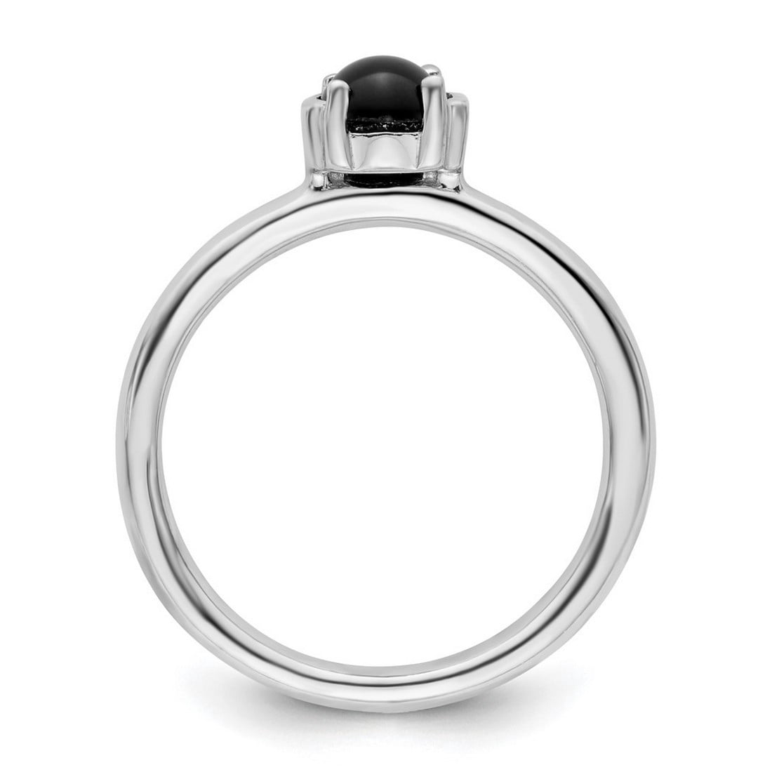 2.5mm 925 Sterling Silver Prong set Stackable Polished Black Agate Ring Size 7 Stackable Ring for Women