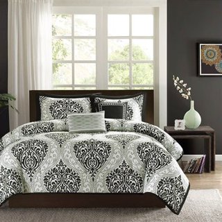 Windham Black and Charcoal Damask Quatrefoil Comforter Bedding by J Queen  New Yo