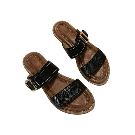 

Ritualay Ladies Flat Sandals Open Toe Slides Summer Beach Sandal Anti-skid Comfort Footbeds Women s Womens Slip On Casual Shoes Black 8.5