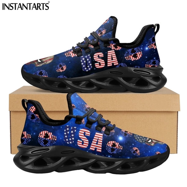 Zapatillas de deporte unisex con cordones y diseño de calavera y bandera estadounidense, de tendencia, para mujer, calzado transpirable para caminar