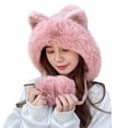 thumbnail image 2 of Hadanceo Ladies Winter Hat Thick Plush Cartoon Ear Decor Knitted Thickened Ear Protection Sequin Drawstring Cold Resistant Plush Ball Decor Lady Outdoor Cap, 2 of 8