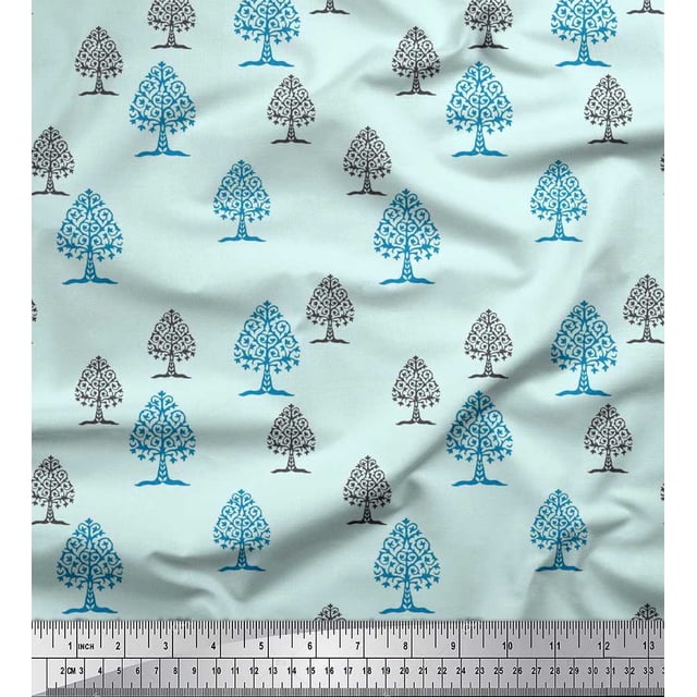 Soimoi Modal Satin Fabric Tree Block Decor Fabric Printed Yard 42 Inch Wide