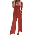 thumbnail image 3 of AGWOLF Womens Summer Jumpsuits Dressy Casual Sleeveless One Piece Crewneck Wide Leg Rompers Casual Summer Onesie with Pockets, 3 of 7