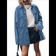 thumbnail image 3 of Chaqueta Vaquera de Gran Tamaño para Mujer, Informal, con Botones, de Larga, Azul Oscuro M, 3 of 8