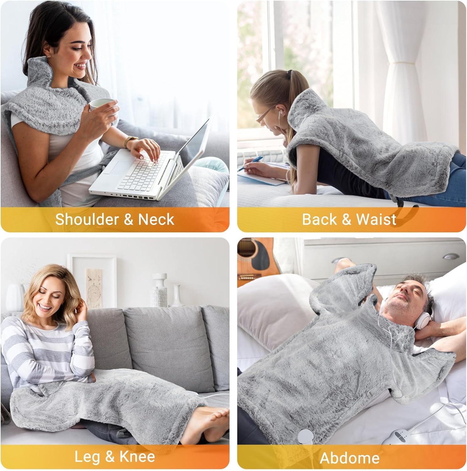 24" x 35" in Electric Massage Heated Blanket with 2 Motors, 2 Heating Levels, 4 Massage Modes for Back,Neck,Shoulder