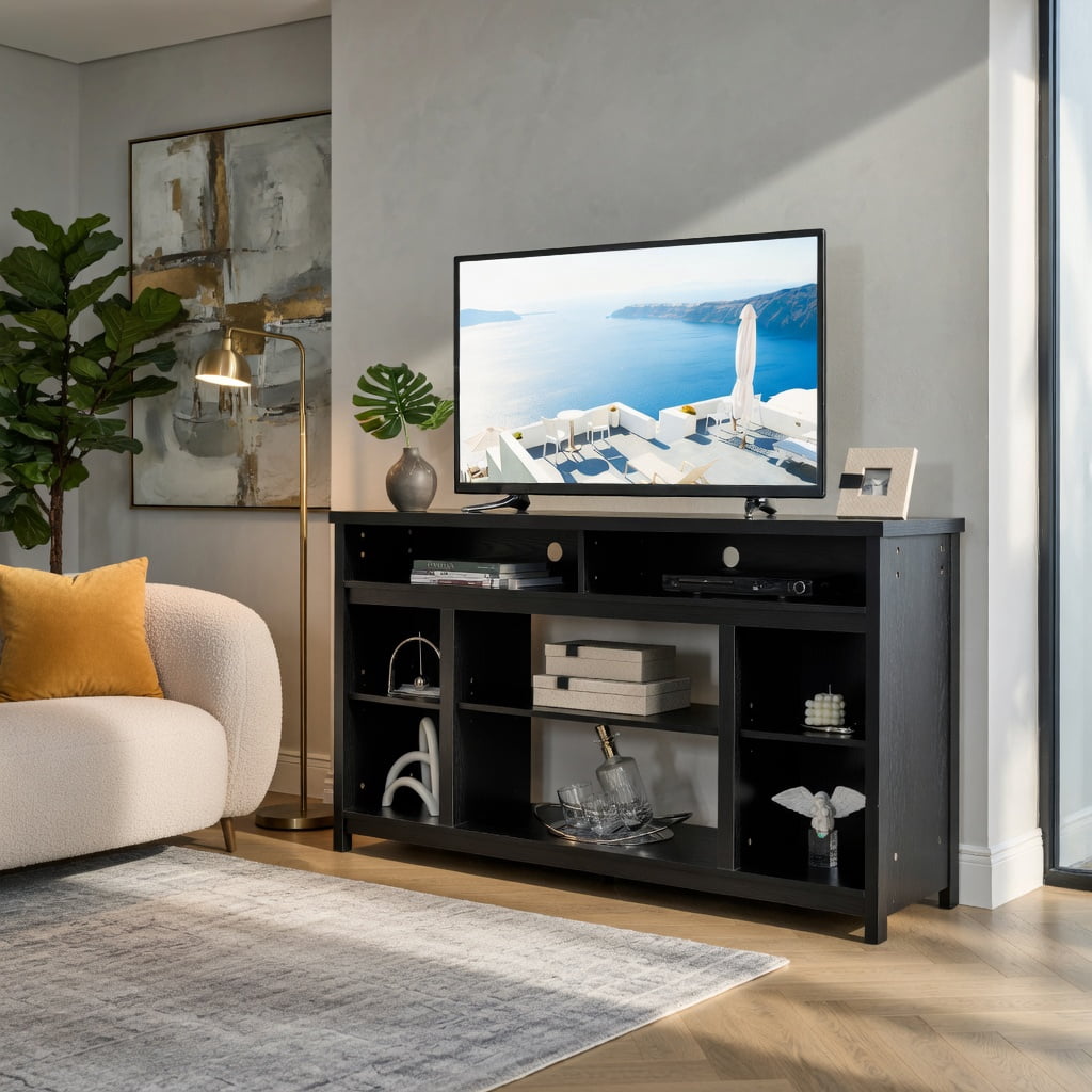 Demi Bonn TV Stand, TV Cabinet, 58 Inch TV Stand Entertainment Console Center with Adjustable Open Shelves, Media Entertainment Center with Storage, for Living Room, Bedroom, Black