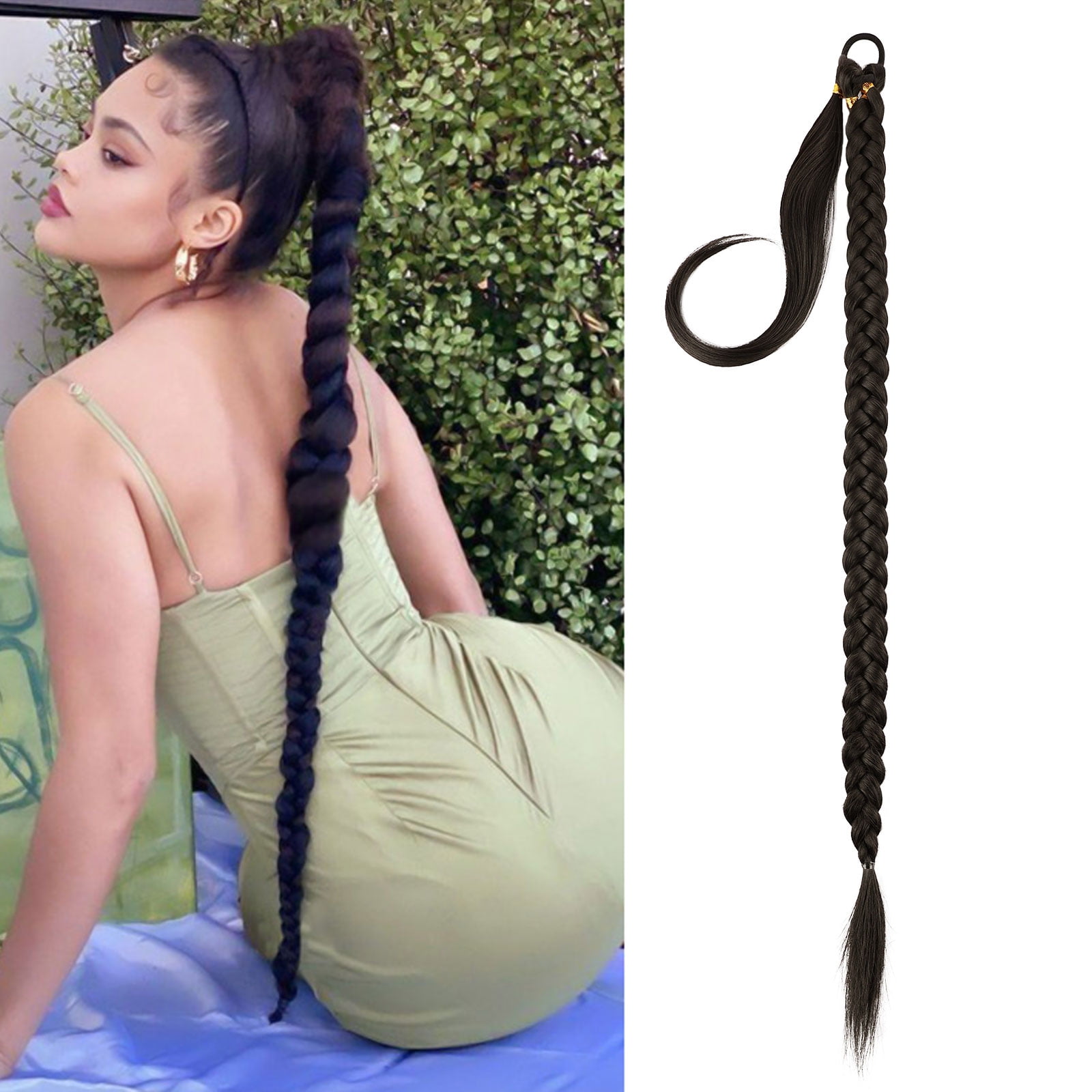 MORICA Long Braided Ponytail Extension with Hair Tie Straight Wrap ...