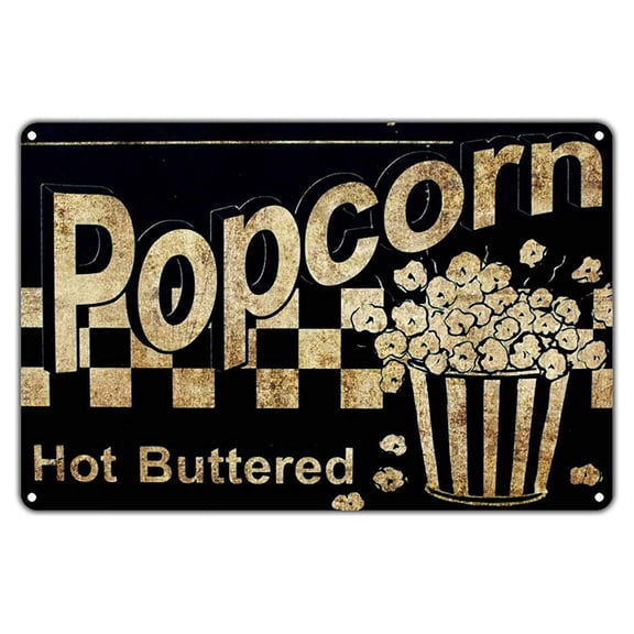 Popcorn Hot Buttered movies snacks vintage retro metal aluminum 18"x24" sign