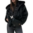 thumbnail image 2 of Women'S Faux Fur Coat Faux Fur Jacket Long Sleeve Lapel Winter Jackets Parka Short Coat Black XS, 2 of 8