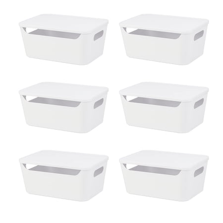 Tiawudi 6 Pack Storage Bins with Lids, Plastic Storage Containers, Stackable Closet Organizer, Multi-Use Organizer Bins for Cabinet, Bathroom, Drawer, Countertop or Shelves C33