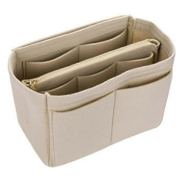 Bolsa de fieltro para bolso, organizador de maquillaje, para viaje (color: beige, tamaño: 30 x 17 x 21 cm)