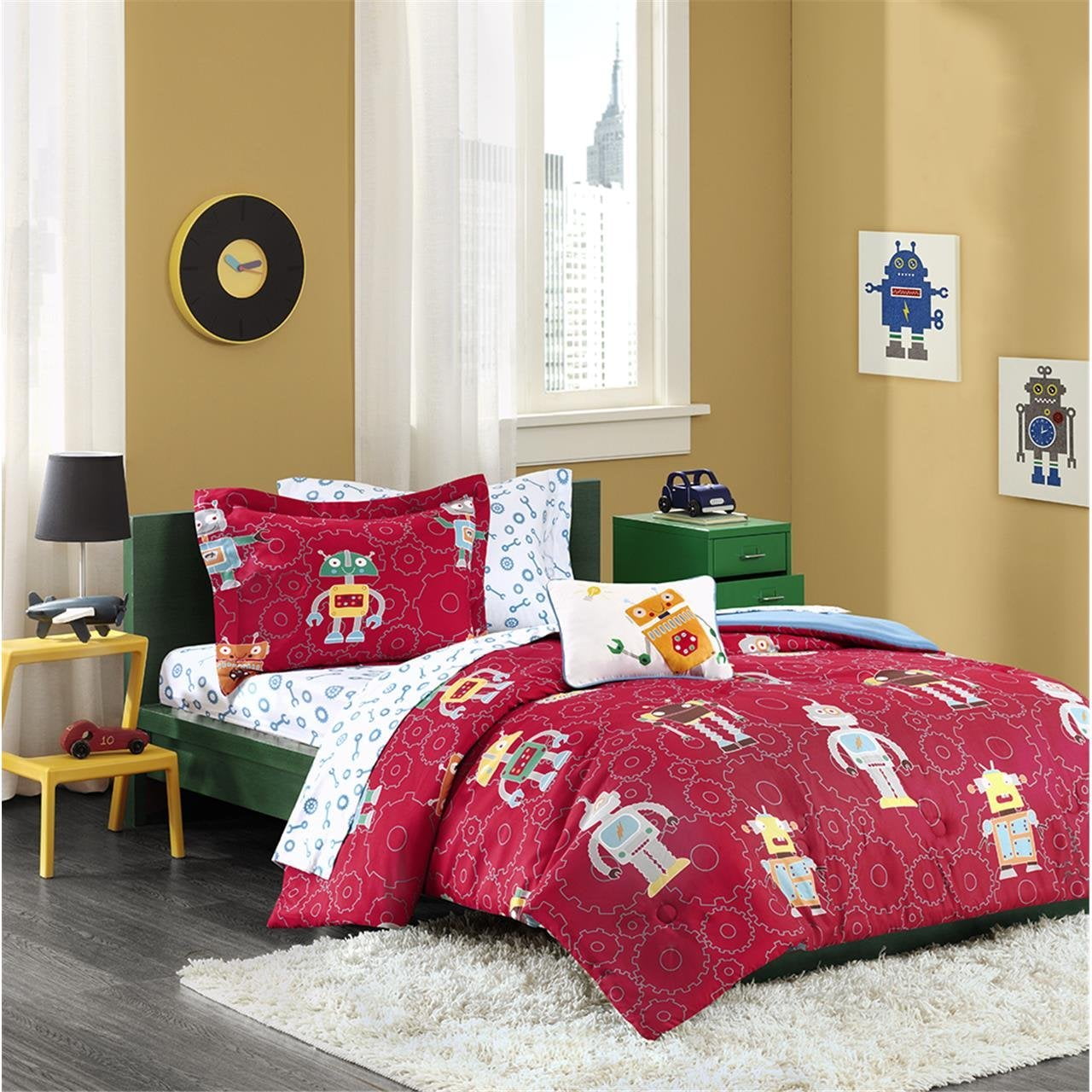 Mi Zone Kids Rockin Robots Complete Bed And Sheet Set Red Twin The Rockin Robots Complete Bed And Sheet Set Will Brighten Up Your Room In Seconds The Red Top Of By