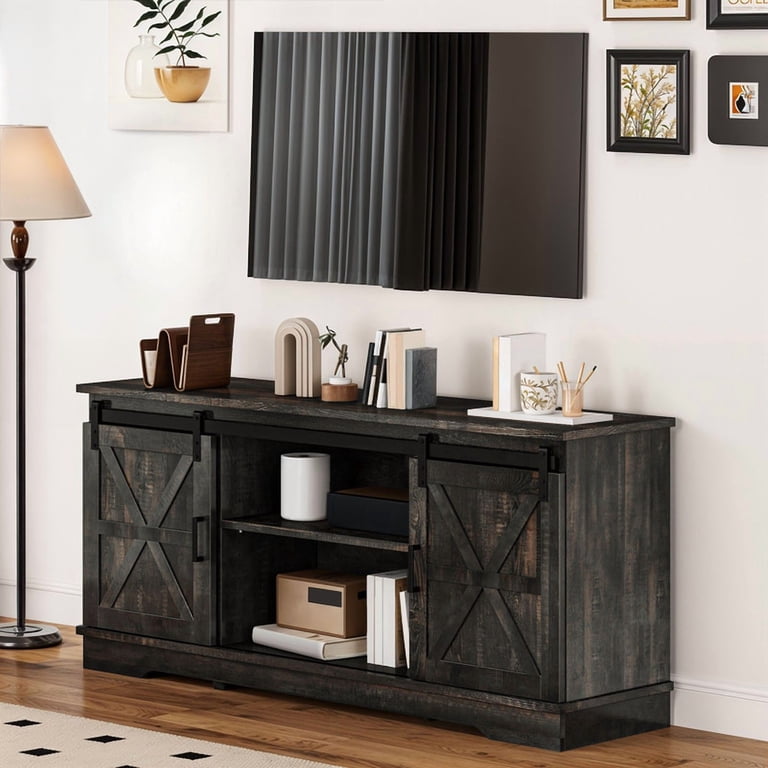 Uforic Farmhouse TV Stand for 65-Inch TV with Sliding Barn Doors photo 2