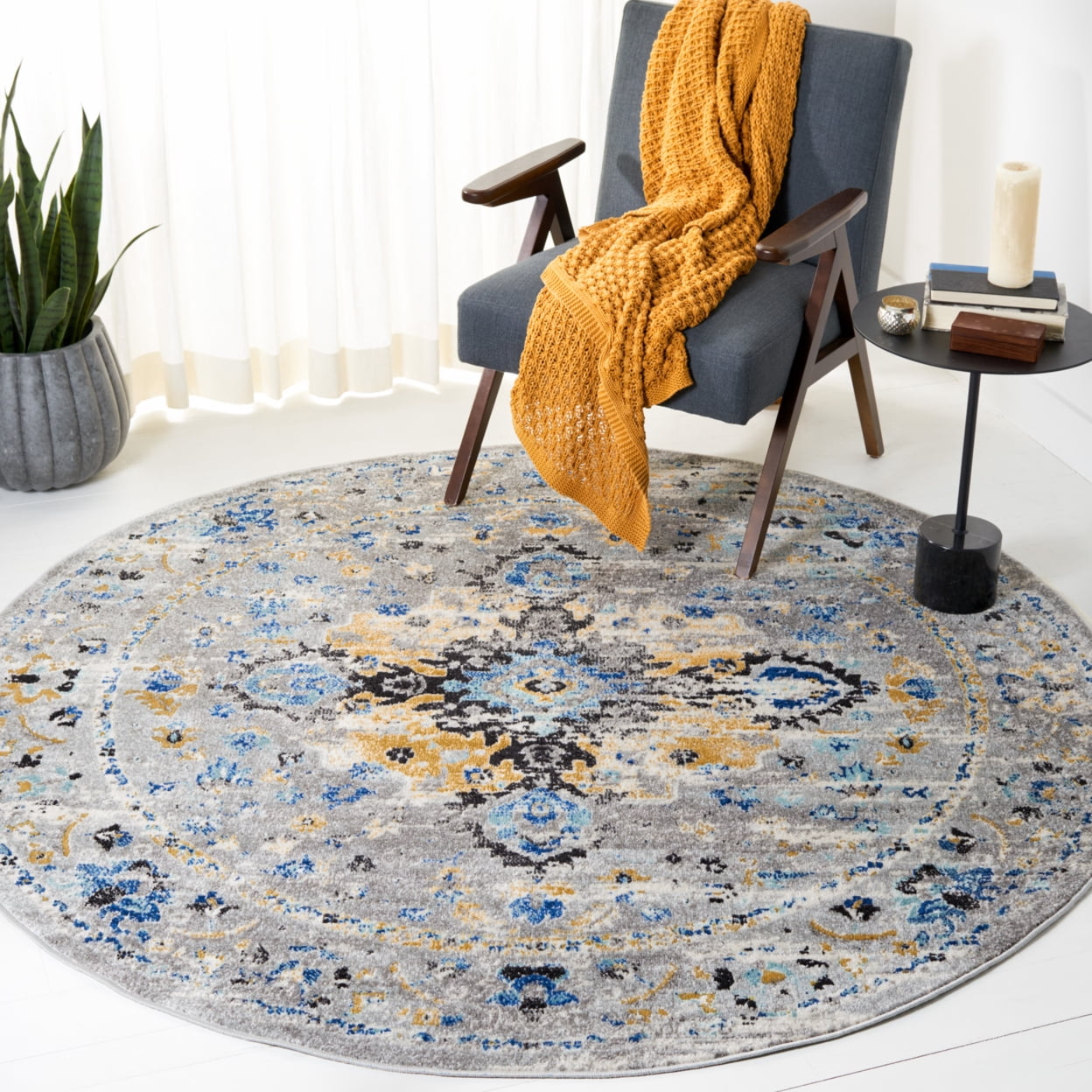 SAFAVIEH Madison Caden Floral Bordered Area Rug, Grey/Gold, 9' x 12'