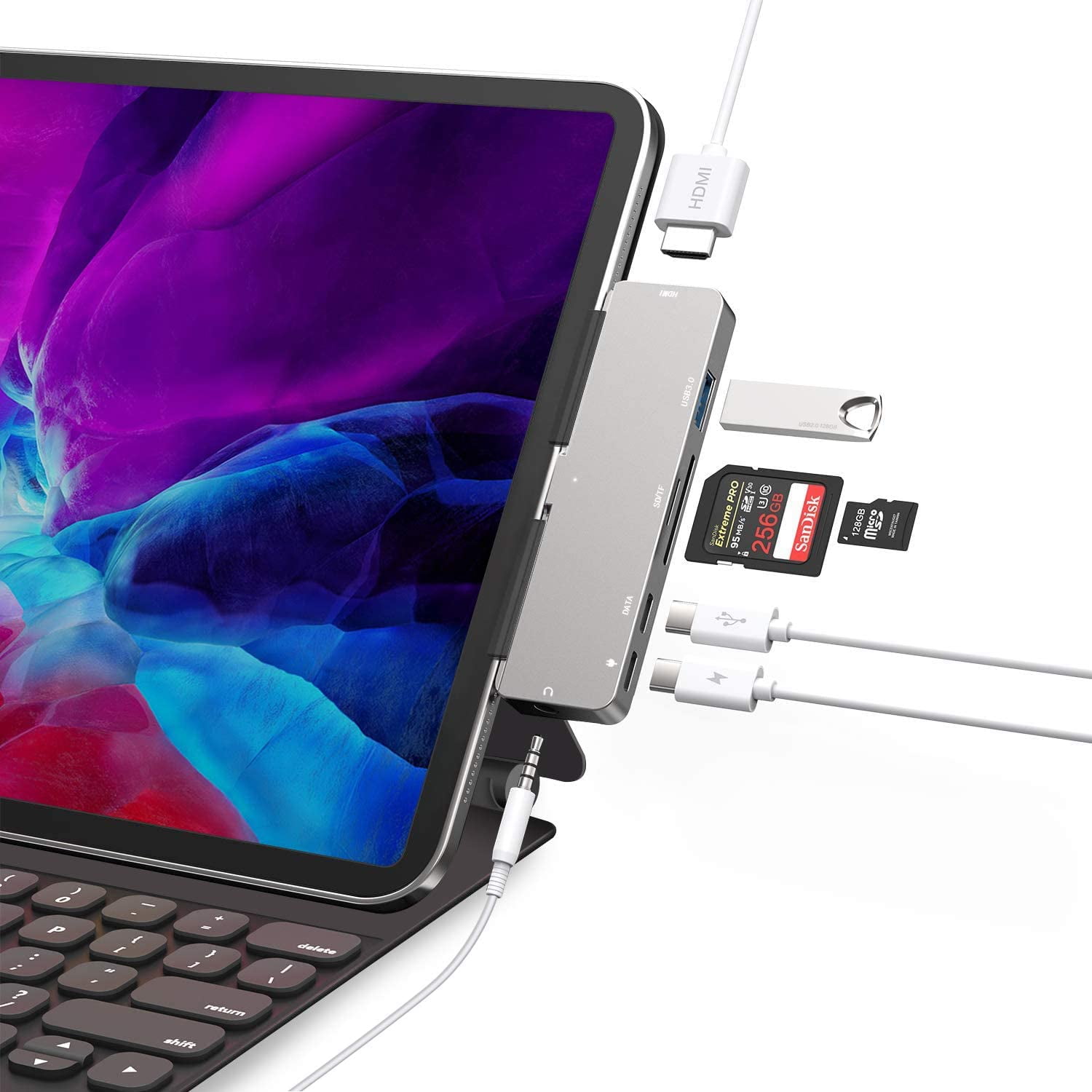 USB C Hub for iPad Pro 11/12.9 2020/2018 Adapter,7in1 Adapter with Aux 3.5mm & TypeC