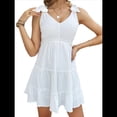 thumbnail image 3 of Vestido de Mujer con Volantes en los Hombros y Lazo, Escote en V Profundo, Cuello Halter, Cintura Alta, Falda Corta en , Vestido Babydoll de Verano. XS, 3 of 10