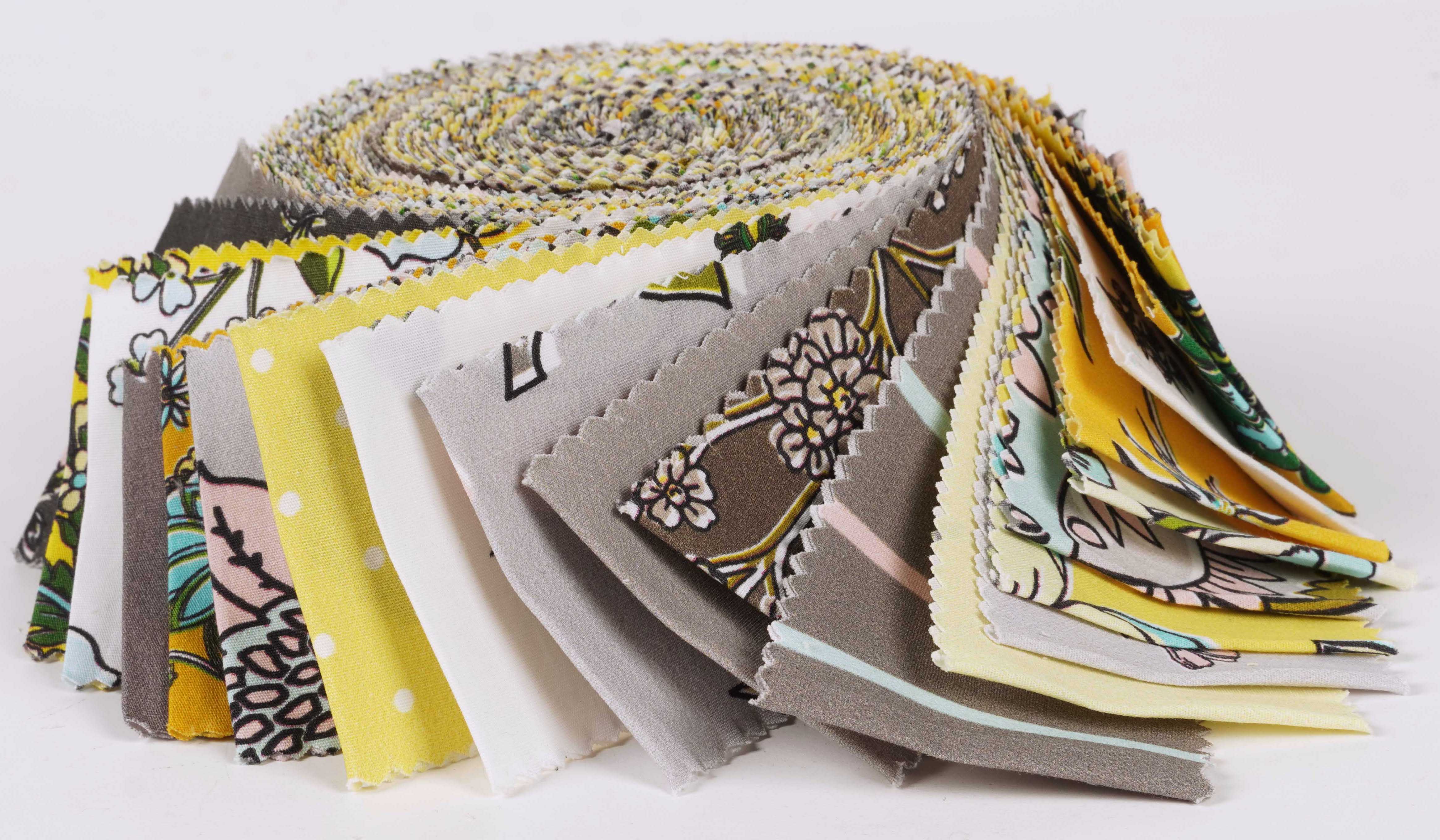 Soimoi 40Pcs Block Print Precut Fabrics Strips Roll Up 1.5x42inches Cotton Jelly Rolls For Quilting - Yellow