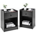 thumbnail image 1 of Gymax Ensemble de 2 Tables de Chevet avec Tiroir Armoire Table d'Appoint Dessus Surélevé Noir, 1 of 10