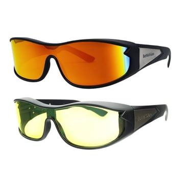 Battle Vision Wrap Around Glasses - Day & Night Vision Pair, Fits Over Prescription Lenses, Glare Reduction & Contrast Boost