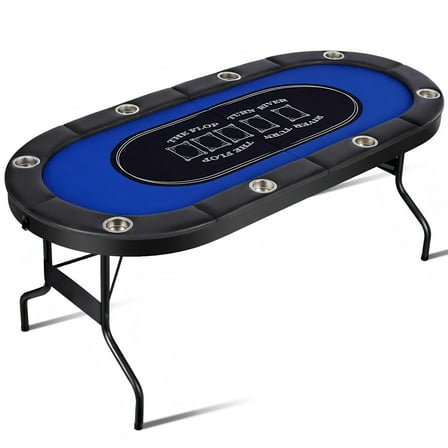 PRIJESSE 8 Player Poker Table Foldable, Heavy-Duty 72" Texas Holdem Table with Stainless Steel Cup Holders, Padded Rails, Stable Design for Home Game Room