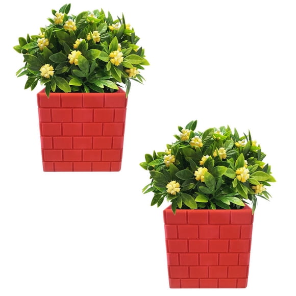 Maceta Decorativa para Escritorio BrickFlowy 2 Pzs 14x14x14cm Rojo No incluye Planta.