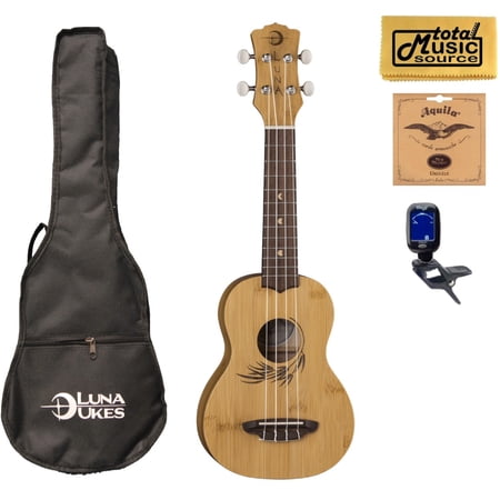 Luna Guitars Bamboo Soprano Ukulele Bundle, UKE BAMBOO S