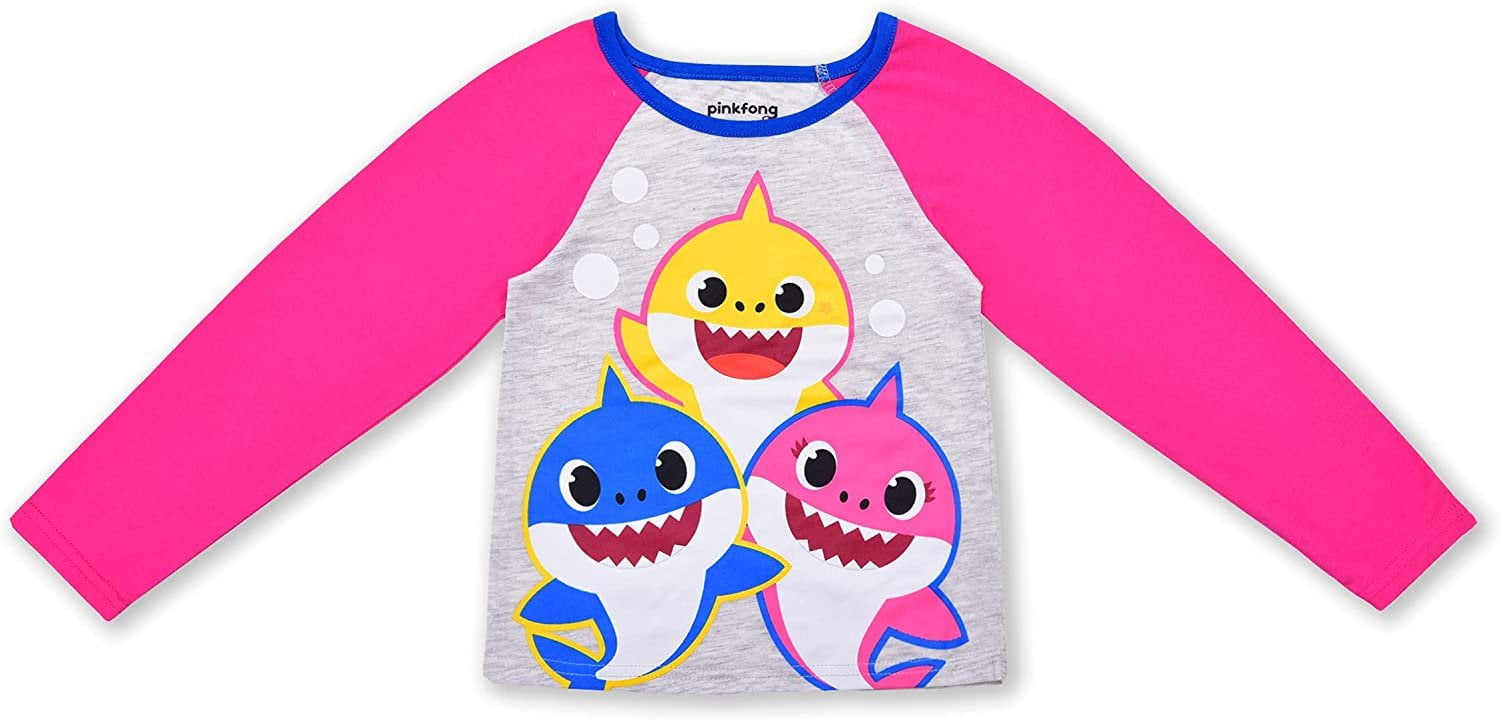 Baby Shark, Daddy Shark and Mommy Shark Girls 2 Piece Long Sleeve Tee and Jogger Set (Loungewear Style), Infant