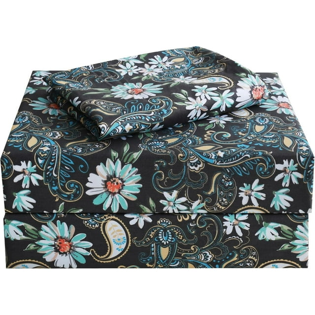 Floral Printed Sheet Set King Soft Microfiber Botanical Bed Sheets Extra Deep Pocket Pieces